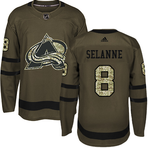 Adidas Avalanche #8 Teemu Selanne Green Salute to Service Stitched NHL Jersey - Click Image to Close